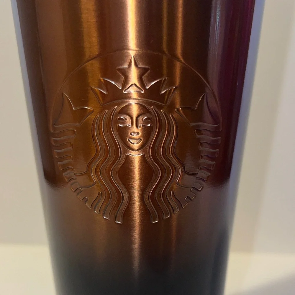 Starbucks Metallic Copper Dark Green & Blue Gradient Ombré Tumbler Venti 24 OZ